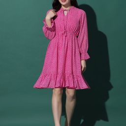 Moda Rapido Women Animal Printed Tie-Up Neck Fit and Flare Midi Dress-picture-37