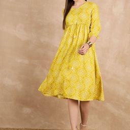 all about you Women Floral Print Puff Sleeve A-Line Midi Dress-picture-29