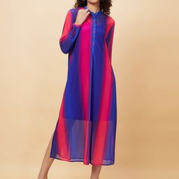 Globus Colourblocked Semi Sheer Net A-Line Midi Dress With Slip-picture-22