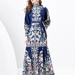 JC Collection Floral Printed Mandarin Collar Cuffed Sleeves Maxi Dress-picture-29
