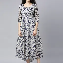 Souchii White Floral Layered Chiffon Empire Midi Dress-picture-28