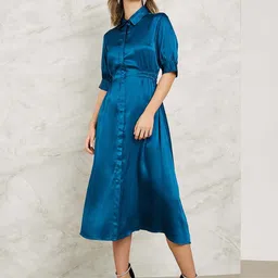 Styli Women Puff Sleeves Shirt Style Midi Dress-picture-19