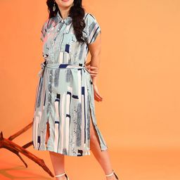 Instafab Plus Abstract Printed Shirt Collar Short Sleeves Midi Dress-picture-39