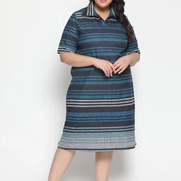 Amydus Women Plus Size Black & Blue Shirt Midi Dress-picture-39