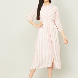 CODE by Lifestyle Women Pink & White Striped Viscose Rayon Shirt Dress-picture-12