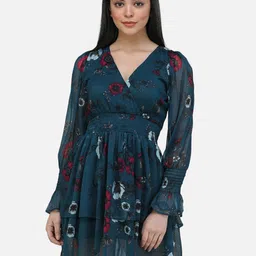 SCORPIUS Floral Print Puff Sleeve Chiffon Fit & Flare Dress-picture-0