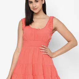 AMERICAN EAGLE OUTFITTERS Round Neck Tiered Pure Cotton Mini Fit & Flare Dress-picture-30