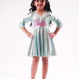 LIL DRAMA Girls Barbie Printed V-Neck Fit & Flare Dress-image-5
