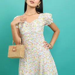 Tokyo Talkies Floral Printed Puff Sleeve Fit & Flare Dress-image-42