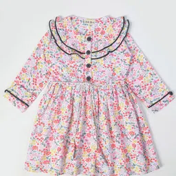 Bella Moda Girls Floral Print Pure Cotton Fit & Flare Dress-picture-36