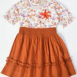 Bella Moda Girls Floral Printed Smocked Pure Cotton Fit & Flare Dress-picture-19