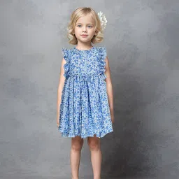 Safehugs Floral Printed Flutter Sleeves Cotton Fit & Flare Dress-picture-39