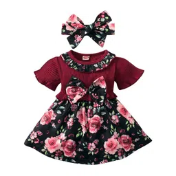 StyleCast Maroon Infant Girls Floral Print Fit & Flare Cotton Dress-picture-32