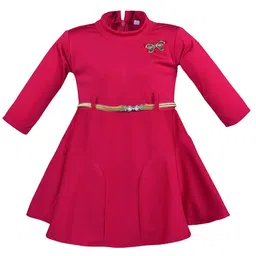 Wish Karo Girls High Neck Cotton Lycra Fit & Flare Dress-picture-7