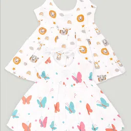 Kidbea Infant Girls Pack Of 2 Conversational Printed Round Neck Cotton Fit & Flare Dress-picture-25