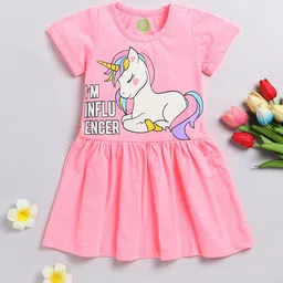 YK  Girls Graphic Printed  Gathered & Pleated Cotton A-Line Dress-image-6