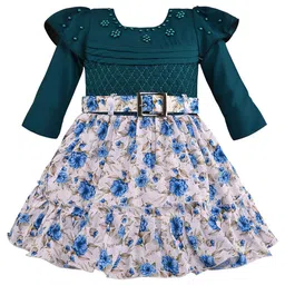 Wish Karo Girls Floral Printed Embellished Silk Fit & Flare Dress-picture-37