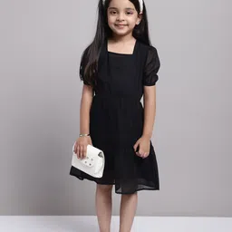 MINI & MING Girls Puff Sleeve Georgette Fit & Flare Dress-picture-12