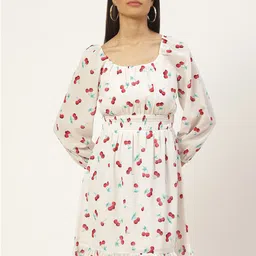 Slenor Floral Print Puff Sleeve Georgette Fit & Flare Dress-image-19