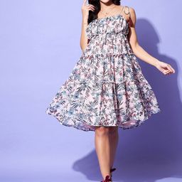 StyleStone Floral Printed Shoulder Strap Tiered Fit & Flare Dress-picture-3