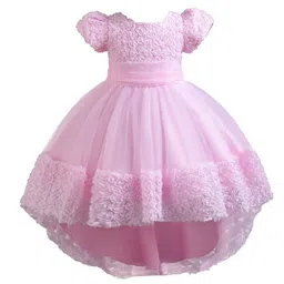 StyleCast Girls Pink Floral Self Design Puff Sleeves Fit & Flare High-Low Maxi Dress-picture-31