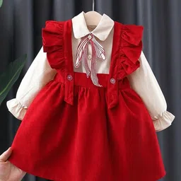 INCLUD Girls Puff Sleeves Shirt With Fit & Flare Sleeveless Dress-picture-57