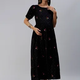 Swishchick Embroidered Maternity Fit and Flare Maxi Dress-picture-24