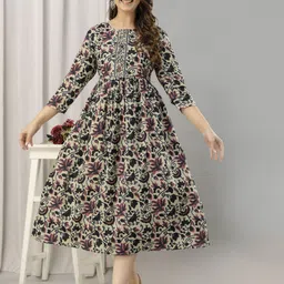 FrionKandy Women Floral Printed Cotton Maternity Maxi Dress-image-0