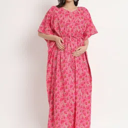 Aujjessa Floral Printed Cotton Maternity Kaftan Maxi Dress-picture-24