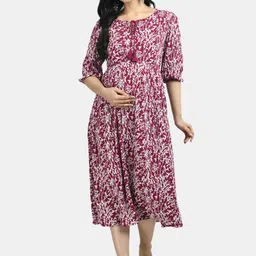 aaruvi ruchi verma Aaruvi Ruchi Woman Verma Burgundy Floral Maternity Midi Dress-picture-18