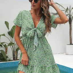 StyleCast Green Tropical A-Line Dress-image-22