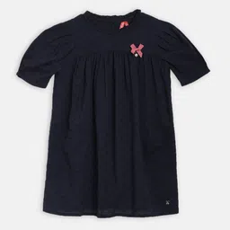 Blue Giraffe Girls Blue Self Design A-Line Dress-image-15