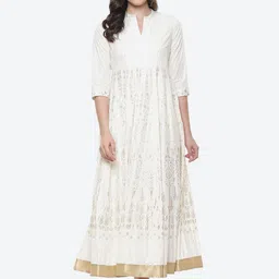 Biba Off White Ethnic Motifs Cotton Ethnic Maxi Dress image 1