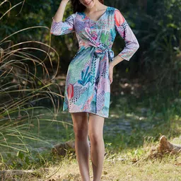 Athena V-Neck Tropical A-Line Dress-image-5