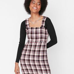 Trendyol Black & White Cotton Checked Pinafore Mini Dress-picture-39