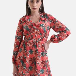 Kazo Ruffled Floral Georgette Dress-picture-9