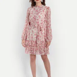 MINGLAY White Floral Crepe Dress-picture-17