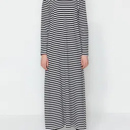 Trendyol Striped Round Neck Cotton Maxi Dress-image-40