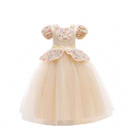 StyleCast Girls Champagne & Blue Floral Self Design Lace Fit & Flare Maxi Dress-image-75