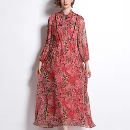 JC Collection Women Multicoloured Floral Tie-Up Neck Maxi Dress-picture-21