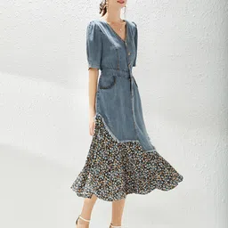 JC Collection Women Blue Floral Layered Midi Dress-picture-33