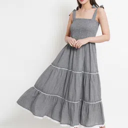 Purple State Women Grey A-Line Tiered Cotton Maxi Dress-image-8
