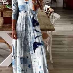 StyleCast Print V-Neck Three-Quarter Sleeves A-Line Maxi Dress-picture-6
