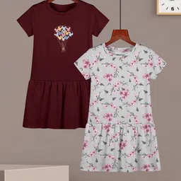 HELLCAT Girls Pack Of 2 Cotton Floral Printed Drop-Waist Dress-picture-35
