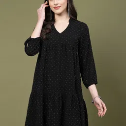 Mafadeny Polka Dot Printed V-Neck A-Line Dress-picture-12