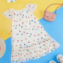 Pantaloons Junior Girls Polka Dots Printed Cap Sleeve Cotton A Line Dress With Headband-picture-25