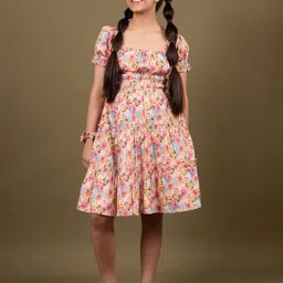 TWEENY MINI Girls Floral Printed Cotton A-Line Dress-picture-23