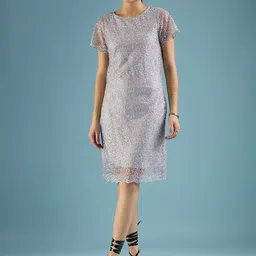 DressBerry Grey Self Design Embroidered Net A-Line Dress-picture-51