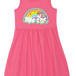 Wear Your Mind Girls Round Neck Unicorn Printed Pure Cotton A-Line Dress-picture-45
