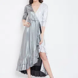 DODO & MOA Colourblocked V-Neck Gathered Ruffles Wrap Midi Dress-picture-16